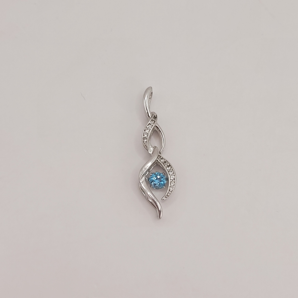 925 Sterling Silver Blue Topaz and White Saphire Accent Twisted Infinity Pendant
